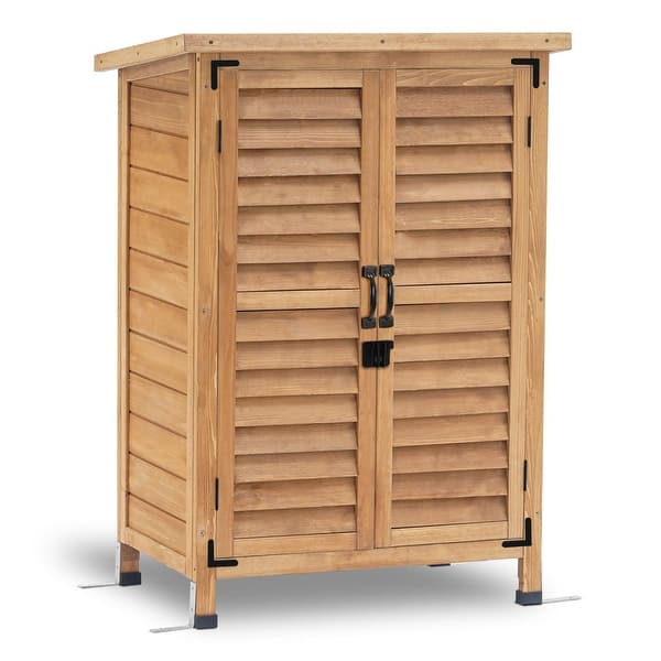 slide 2 of 45, MCombo Small Outdoor Storage Cabinet Shed with Double Doors (24.6" x 18.3" x 38.2"), Wooden 0985 Natural