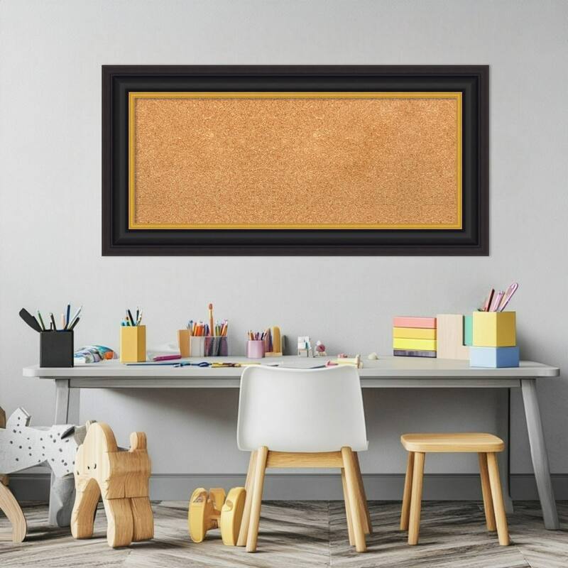 Sierra Black Brown Wood Framed Cork Board - Bulletin Board, Organization Board, Pin Board