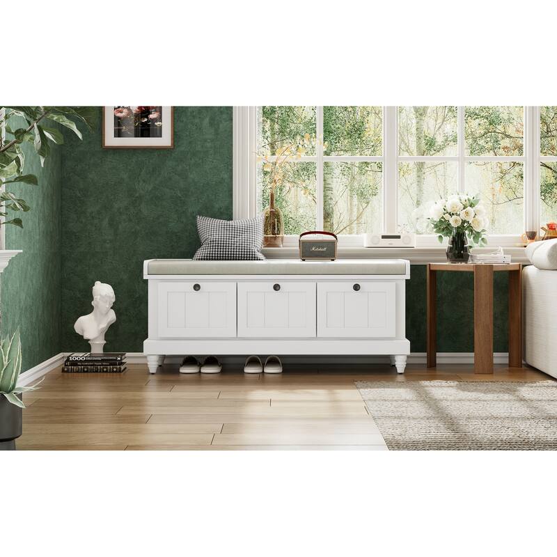 Fluted Entryway Bench with Storage