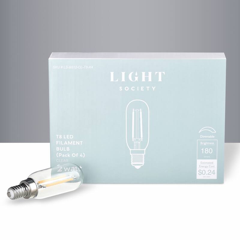Light Society Tabby Dimmable T8 LED Filament Light Bulb - Set of 4 - Clear