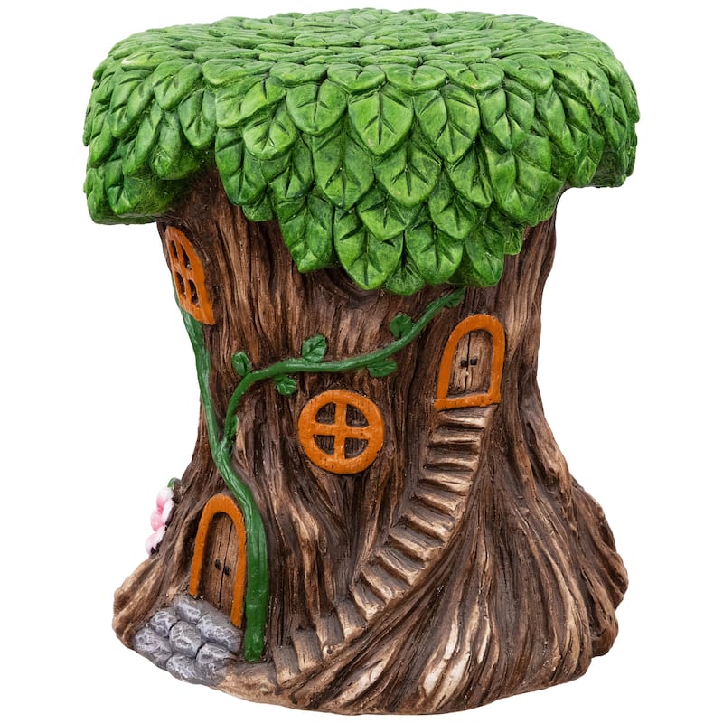 Outdoor Garden Fairy Tree Stump Plant Stand - 13.75"