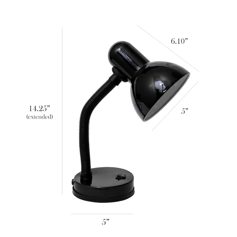 Simple Designs 14.25" Basic Metal Desk Lamp with Flexible Hose Neck, Black, With LED Bulb