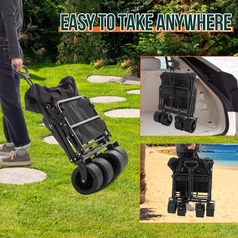 Collapsible Folding Wagon Cart Heavy Duty Utility Beach Wagon with Big Wheels Outdoor Foldable Wagons Carts for Garden Grocery
