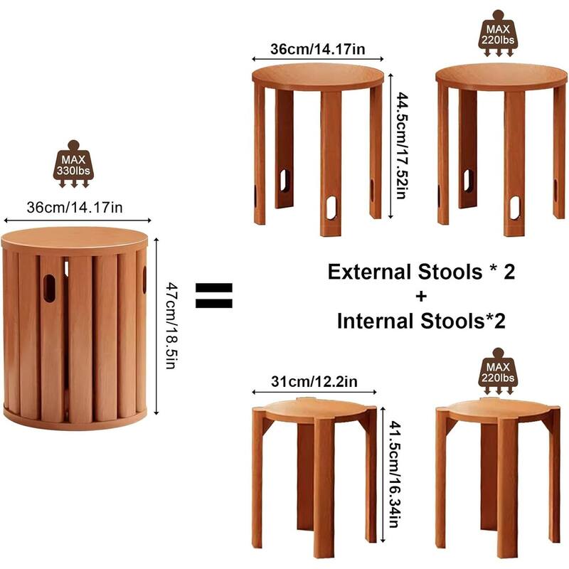4-in-1 Wooden Stackable Stools, Set of 4 Multifunctional Chairs