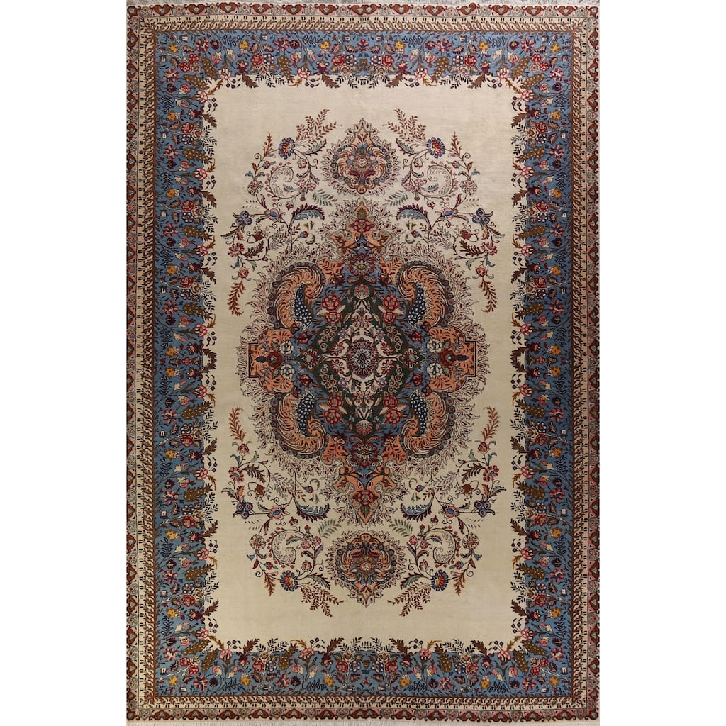 Hand Knotted Oriental 100% Wool Carpet Traditional Floral Beige & Ivories Tabriz Area Rug - 15' 2'' X 10' 1''