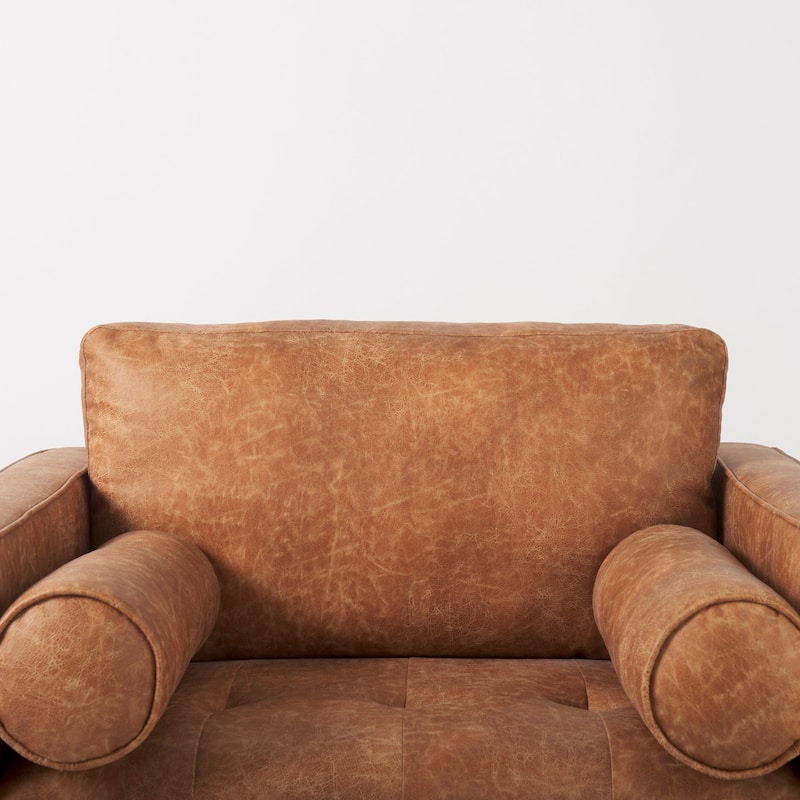 Loretta Cognac Brown Faux Leather w/ Medium Brown Solid Wood Frame Accent Chair - 40.7"W x 36.2"D x 33.8"H
