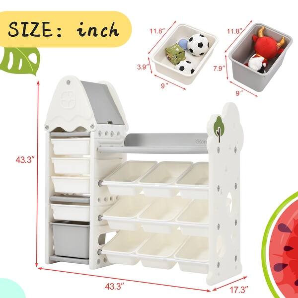 dimension image slide 0 of 2, Kids' Bookshelf Toy Storage Organizer with HDPE Shelf and Bins