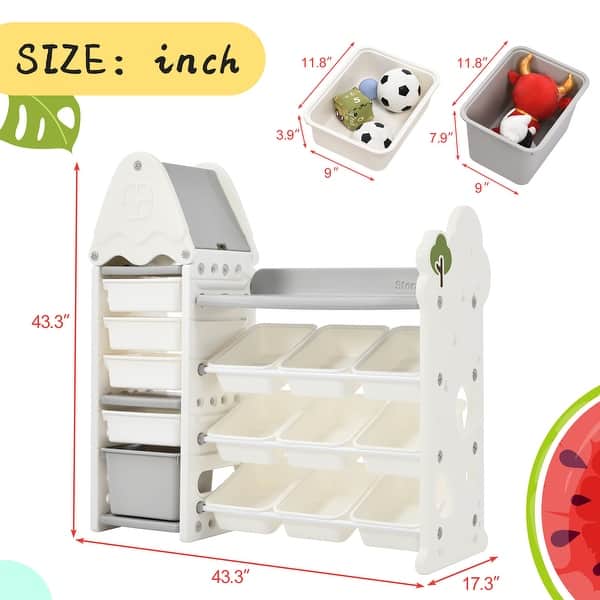 Kids Toy Storage Organizer with 14 Bins, Multi-functional Nursery Organizer Kids Furniture Set Toy Storage Cabinet Unit