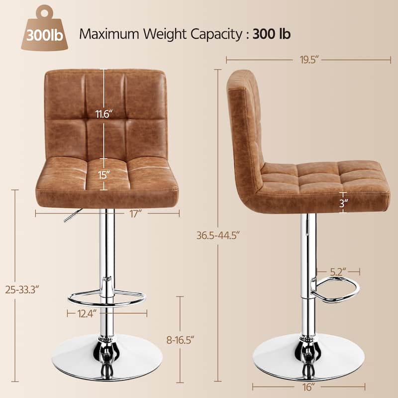 Yaheetech 2pcs Adjustable Modern Faux Leather Swivel Bar Chairs
