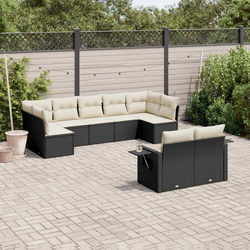 vidaXL Garden Sofa Set Black - Black and cream Large Without table