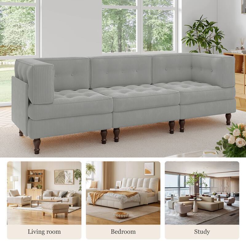 98"W Modular Upholstered Corduroy Sectional Sofa for Living Room