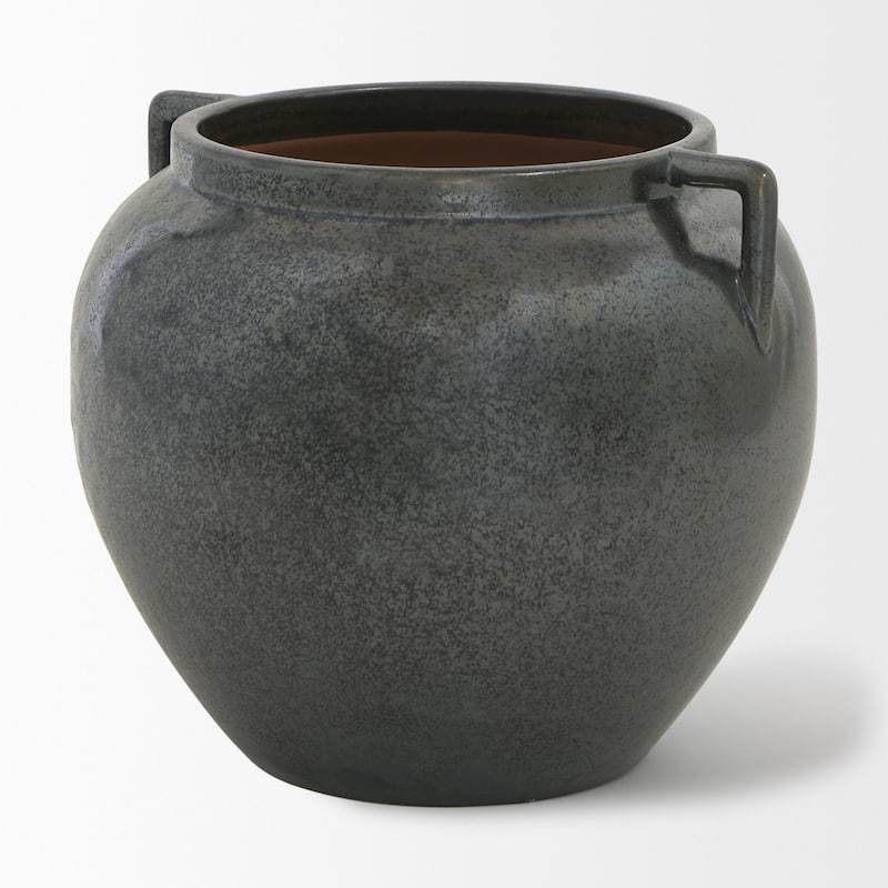 Kora Dark Gray And Brown Metallic Double Ear Vase (9") - 9.4L x 9.4W x 8.5H - 9.4L x 9.4W x 8.5H - Dark Grey/Brown