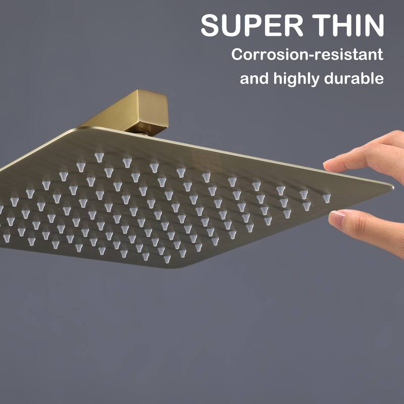 Super-thin 12'' Rotatable High Pressure Rain Shower Head with Self-Cleaning and Aerating Technology in Black / Gold