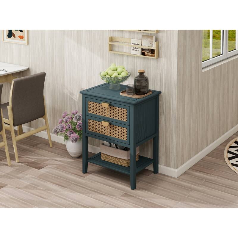 Green Rattan Storage Cabinet Corner Cabinet Base Cabinet Side Cabinet