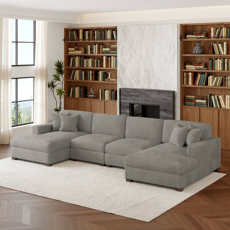 Oversized Chenille Modular Sectional Sofa With Deep Seat