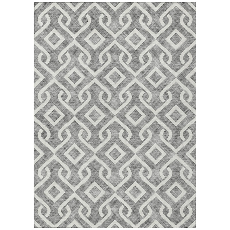 Machine Washable Indoor/ Outdoor Chantille Scroll Trellis Rug