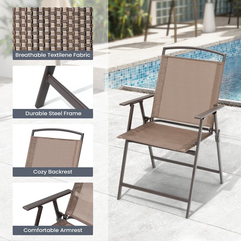 Pellebant 6 Piece Patio Set with Table, Umbrella and 4 Folding Chairs - 22.4"Wx26.8"Dx34.4"H