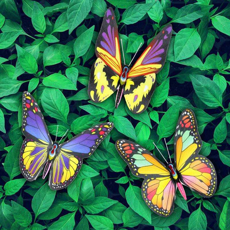 Exhart Solar Fiber Optic Color Changing Butterfly Garden Stake Set of 3 with LED Stake, 5 by 30 Inches