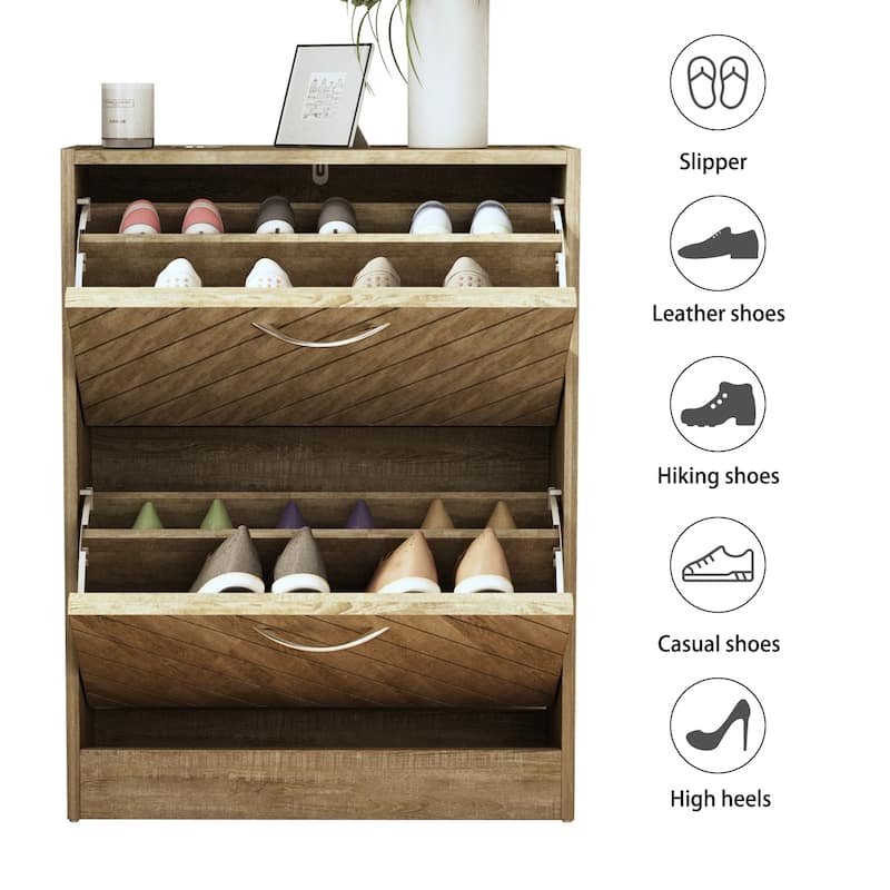 FUFU&GAGA Freestanding 2 Flip Drawers Shoe Cabinet Storage Organizer