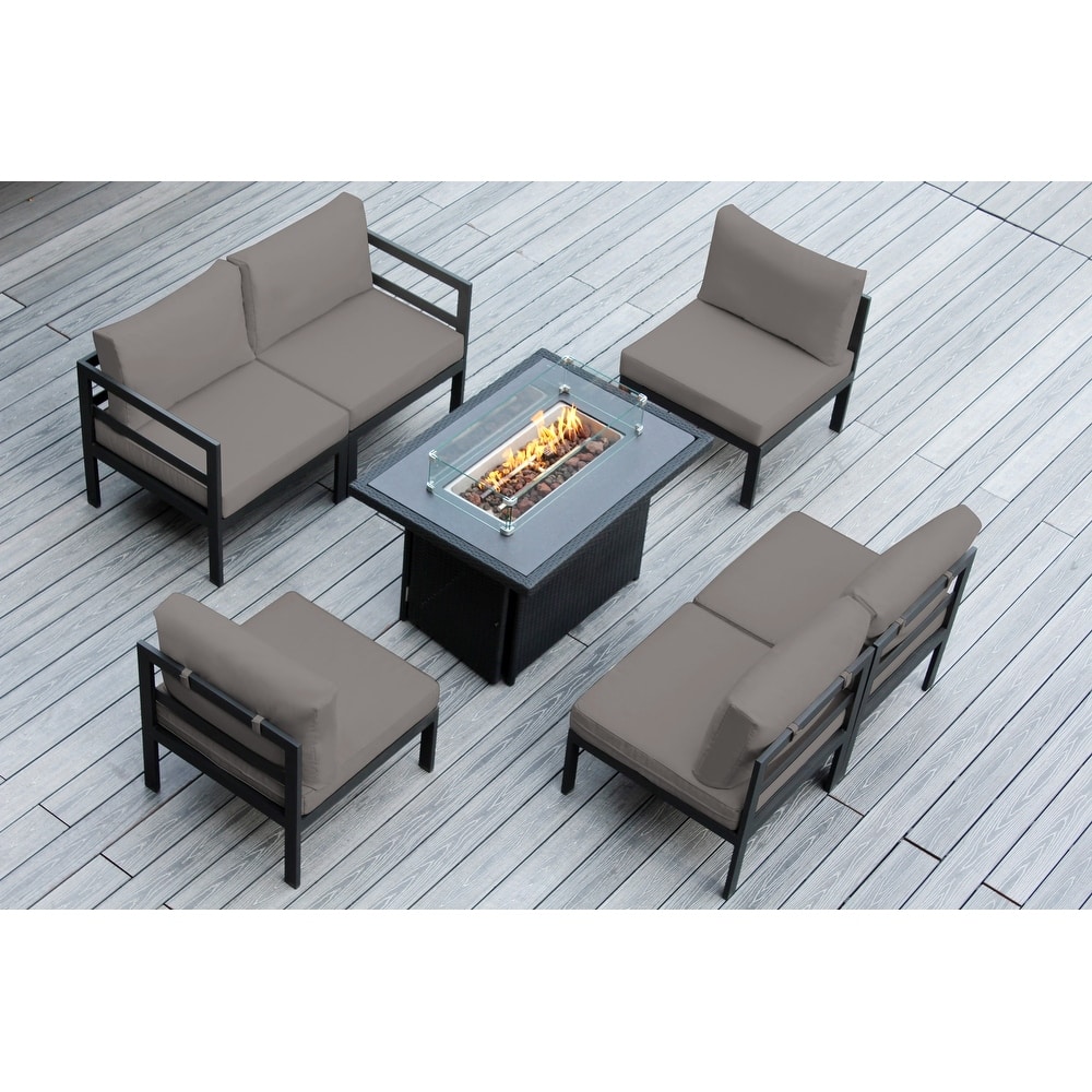 Ohana Outdoor 7-pc. Cushioned Aluminum Sectional with 42" Fire Table