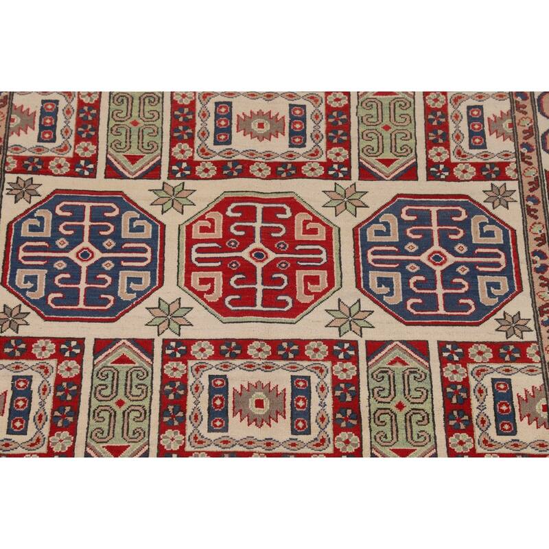 Traditional Beige Kazak Oriental Area Rug Hand-Knotted Wool Carpet - 6'6" x 9'6"