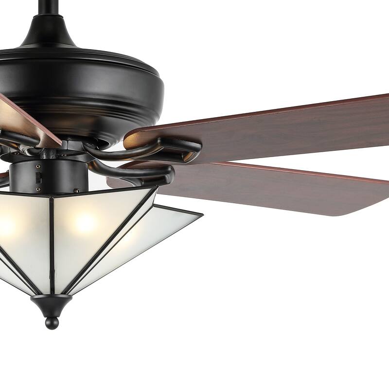Moravia 52" 5-Light Farmhouse Rustic Iron Star Shade LED Ceiling Fan With Remote, Black by JONATHAN Y