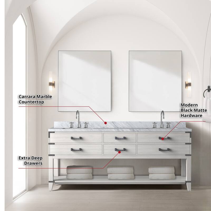 Norwalk Bath Vanity with Carrara Marble Top, Sink, Mirror and Faucet