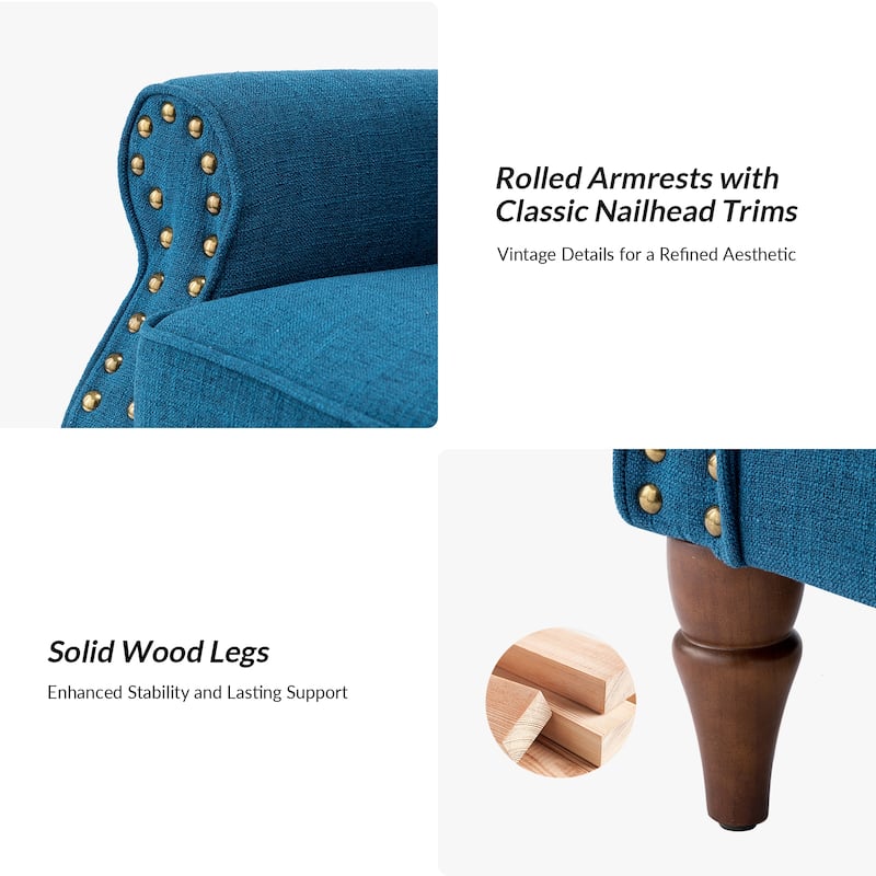 Nyctelius Upholstered Comfy Accent chair with Classic Turned Wooden Legs and Nailhead Trim by HULALA HOME