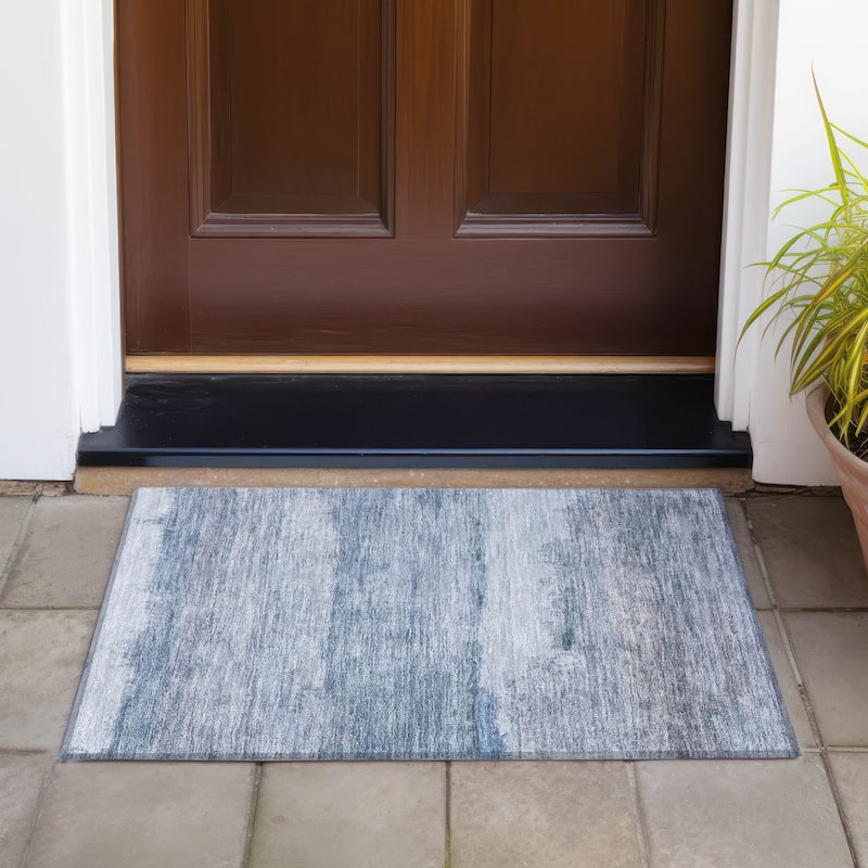 Machine Washable Indoor/Outdoor Watercolor Ombre Chantille Rug - Blue - 1'8" x 2'6"