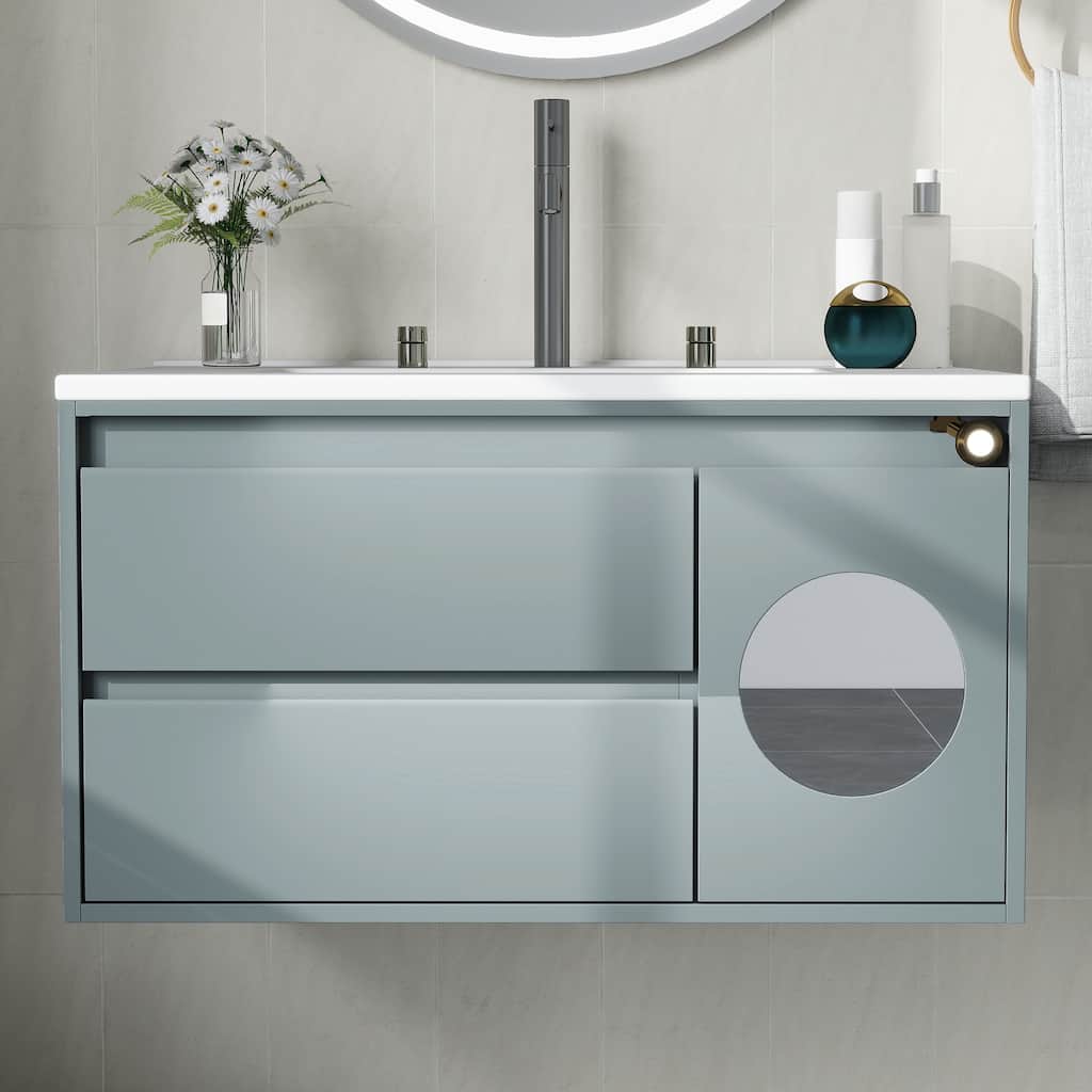 Moasis 31 Inch Gray Bathroom Vanity with Motion Sensor Light and Ample Storage