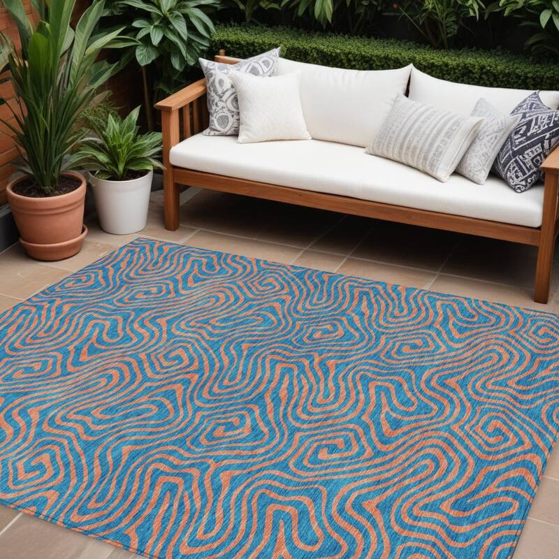 HomeRoots Abstract Transitional Rectangle Outdoor Rug - 10' X 14'
