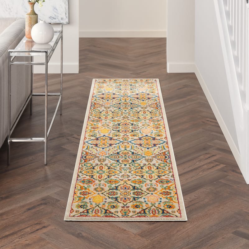Nourison Allur Contemporary Boho Floral Medallion Area Rug - 2'3" x 7'6" Runner - Ivory/Multicolor