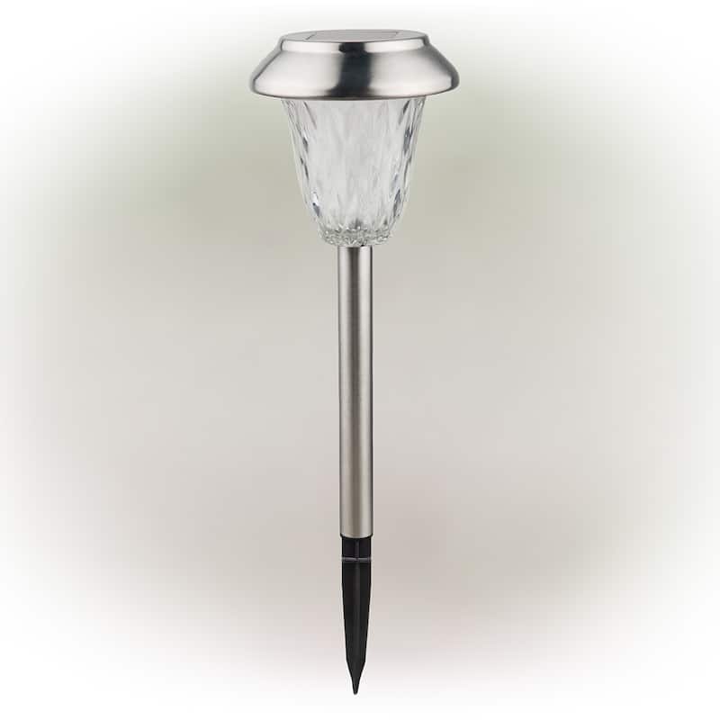 Alpine Corporation 17" Tall Outdoor Solar Powered Pathway LED Light Stakes, Silver (Set of 4)