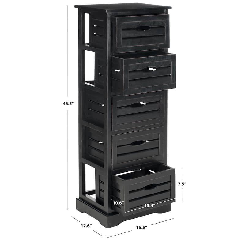 SAFAVIEH Sarina Black Storage 5-drawer Cabinet - 16.5" x 12.6" x 46.5"