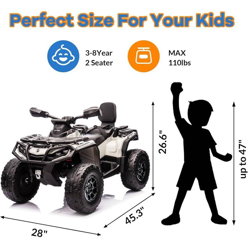 12V Kids 2 Seater Ride On Toy Car, Electric ATV Vehicles for Kids Best Gift