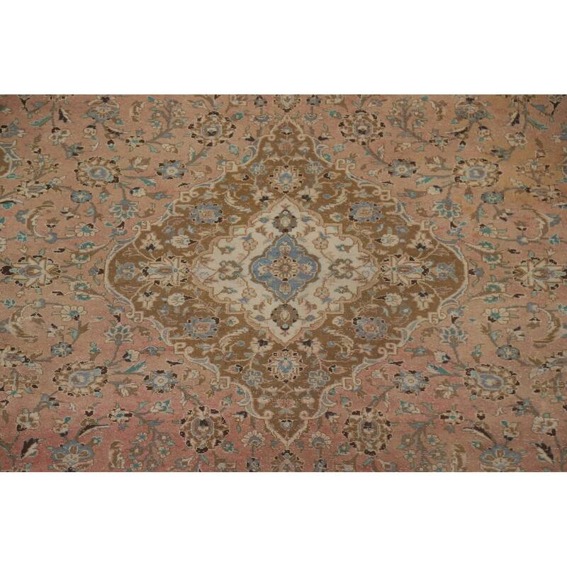Hand Knotted Oriental 100% Wool Carpet Traditional Floral Pink Mashad Area Rug - 13' 3'' X 9' 7''