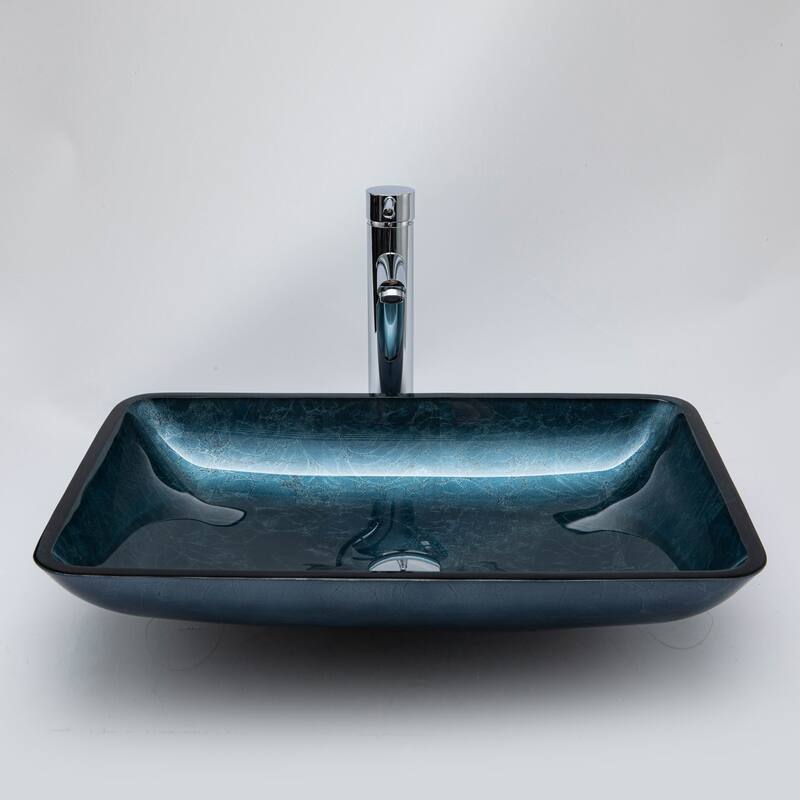 Vinnova Glass Rectangular Vessel Bathroom Sink without Faucet - Grey
