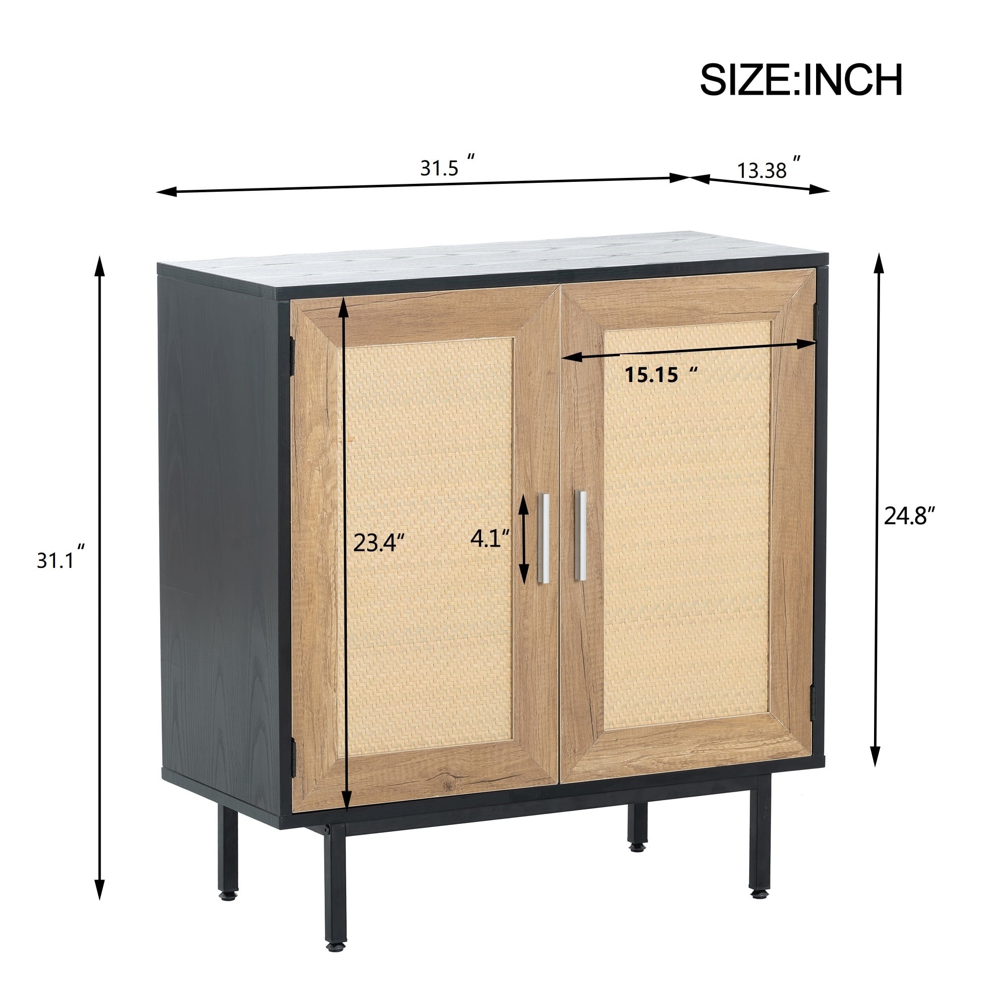 Sideboard Storage Cabinet with Rattan Doors Fixed Shelf Wood Cabinet ...