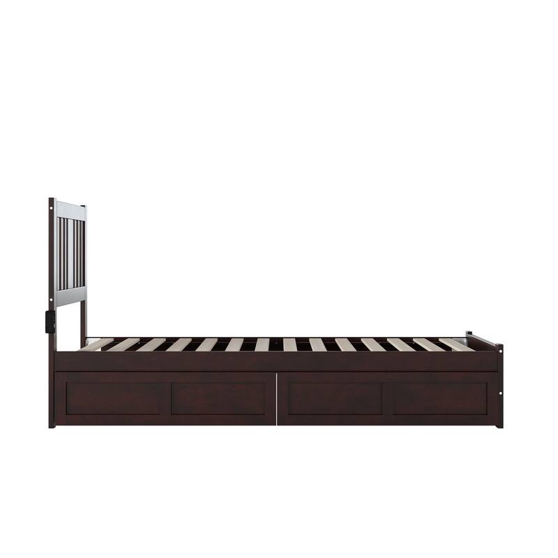 Tahoe Twin XL Platform Bed with Footboard and 2 Storage Drawers in Espresso