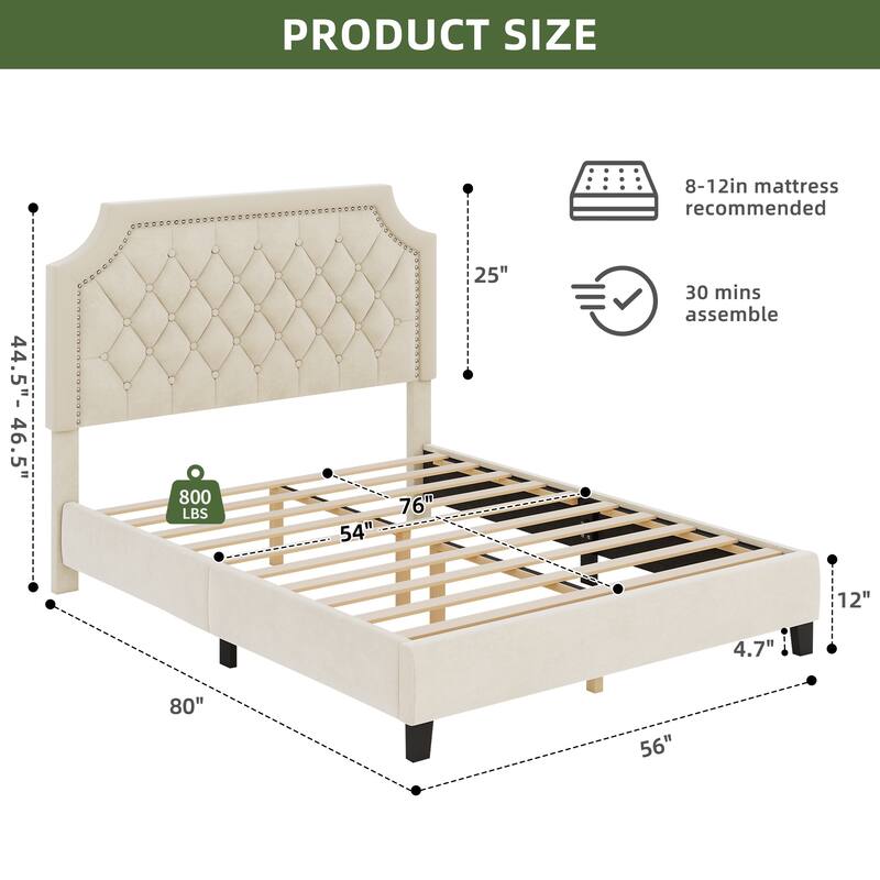 Moasis Upholstered Tufted Bed Frame with Adjustable Height Headboard