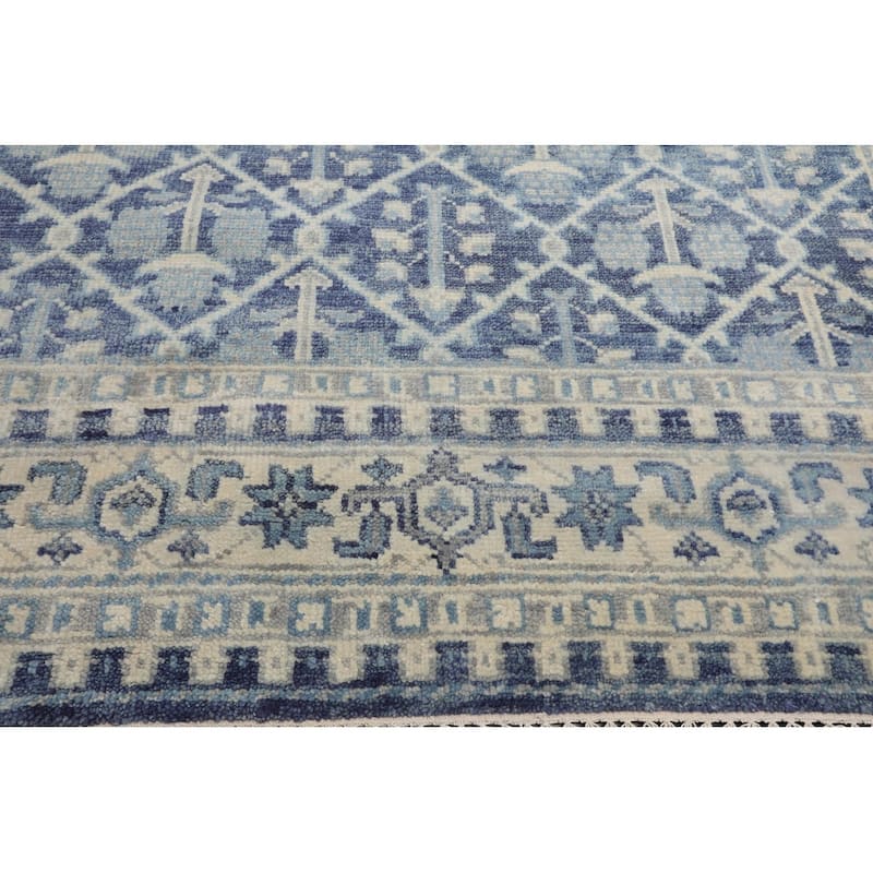 Hand Knotted Oushak Blue Oriental Wool Transitional Oriental Area Rug