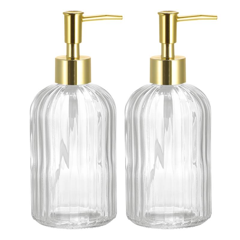 Soap Dispensers Set - 2 Pack 13.5Oz Glass Dish Hand Soap Dispenser with Golden Pump for Kitchen Bathroom