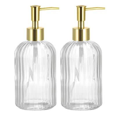 Soap Dispensers Set - 2 Pack 13.5Oz Glass Dish Hand Soap Dispenser with Golden Pump for Kitchen Bathroom