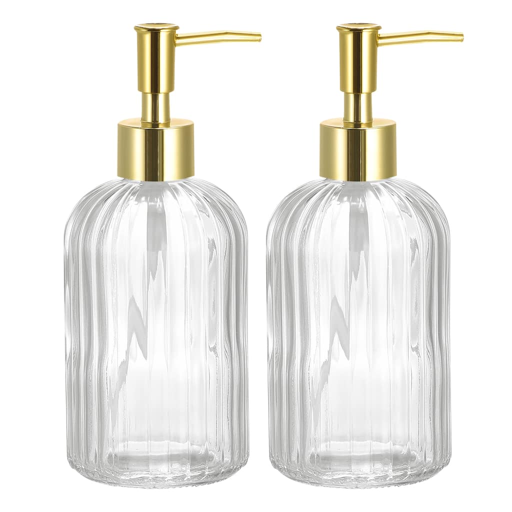 Soap Dispensers Set - 2 Pack 13.5Oz Glass Dish Hand Soap Dispenser with Golden Pump for Kitchen Bathroom