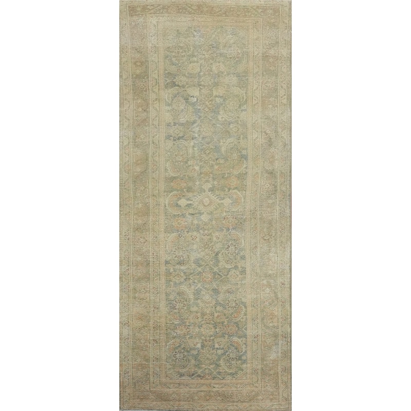 Hand Knotted Oriental 100% Wool Carpet Traditional Floral Navy Blue & Blues Mahal Runner Rug - 10' 11'' X 3' 7''
