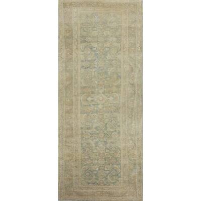 Hand Knotted Oriental 100% Wool Carpet Traditional Floral Navy Blue & Blues Mahal Runner Rug - 10' 11'' X 3' 7''