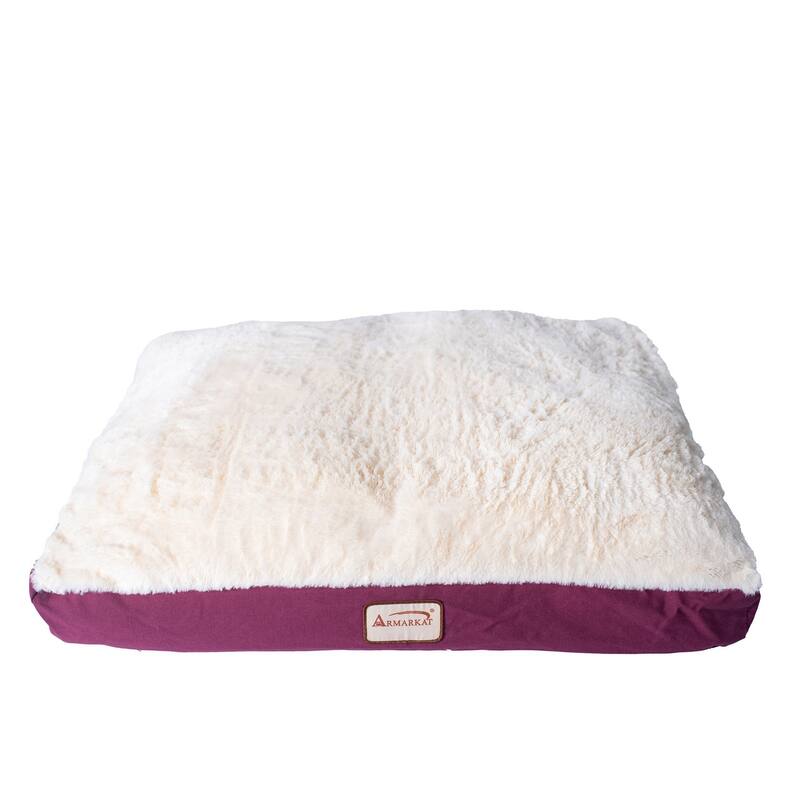 Pet Bed Mat With Poly Fill Cushionand Removable Cover, Ivory and Burgundy - Ivory and Burgundy