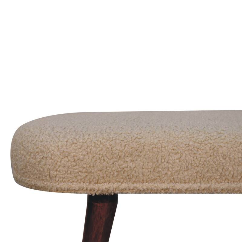 Artisan Furniture Solid Wood, Upholstered Honey Caramel Boucle Cream Nordic Bench