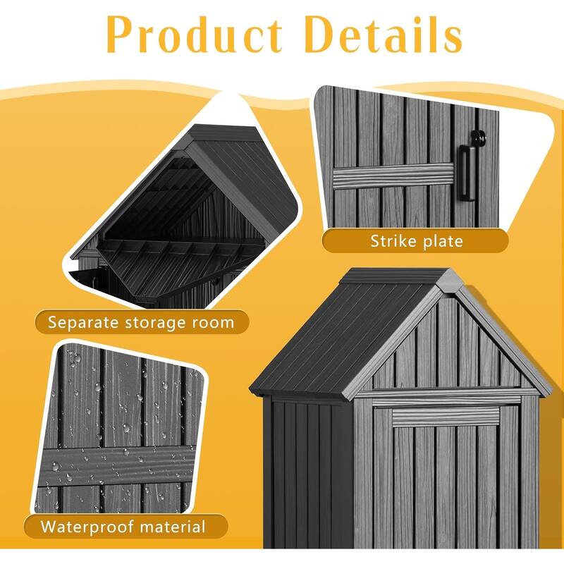 Storage Shed Outdoor Lockable, Resin Garden Tool Shed, Heavy-Duty Weather Resistant Cabinet for Patio, Backyard, or Garage