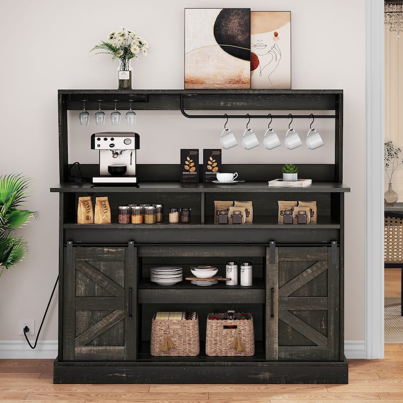 Farmhouse Buffet Cabinet with Storage, Sliding Barn Door, 52"Sideboard Cabinet - 51.9"Lx15.1"Wx51.5"H - Dark Rustic Oak